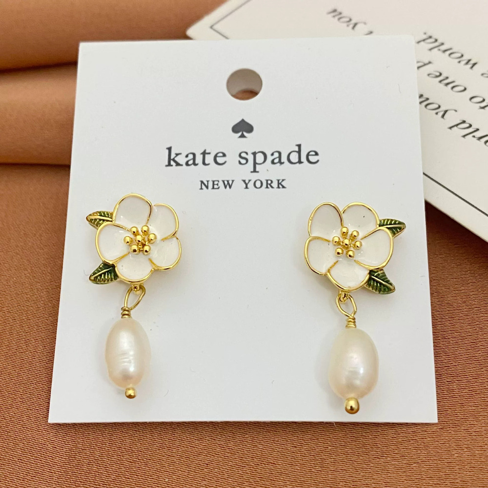 Kate SPADE Enamel Flower Pearl Drop Earrings Metal